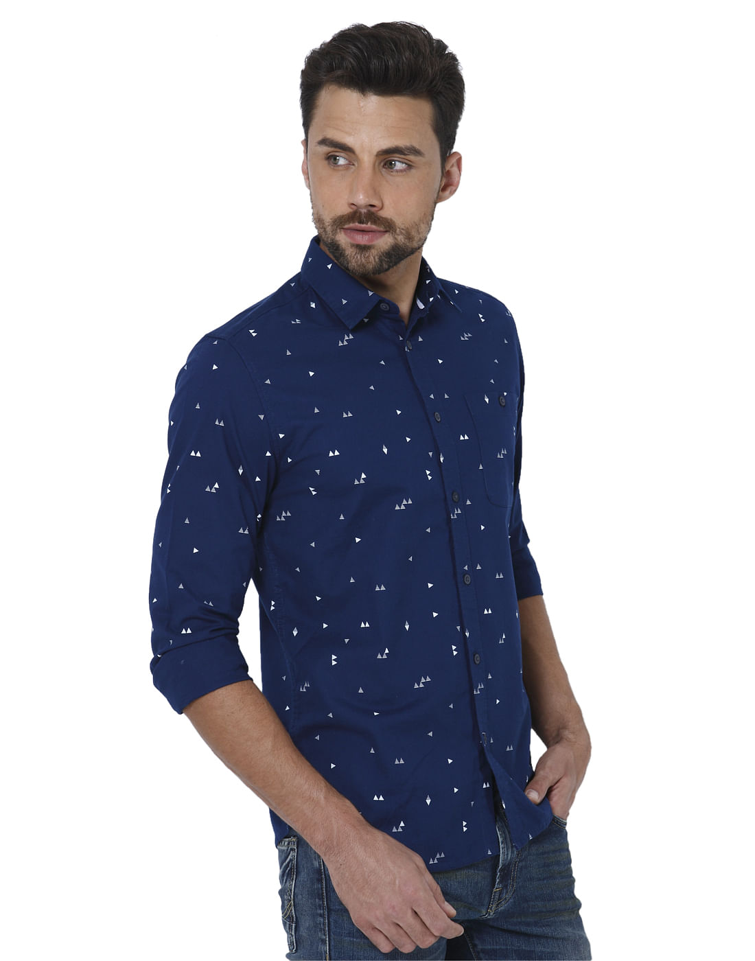 Dark Blue Triangle Print Slim Shirt