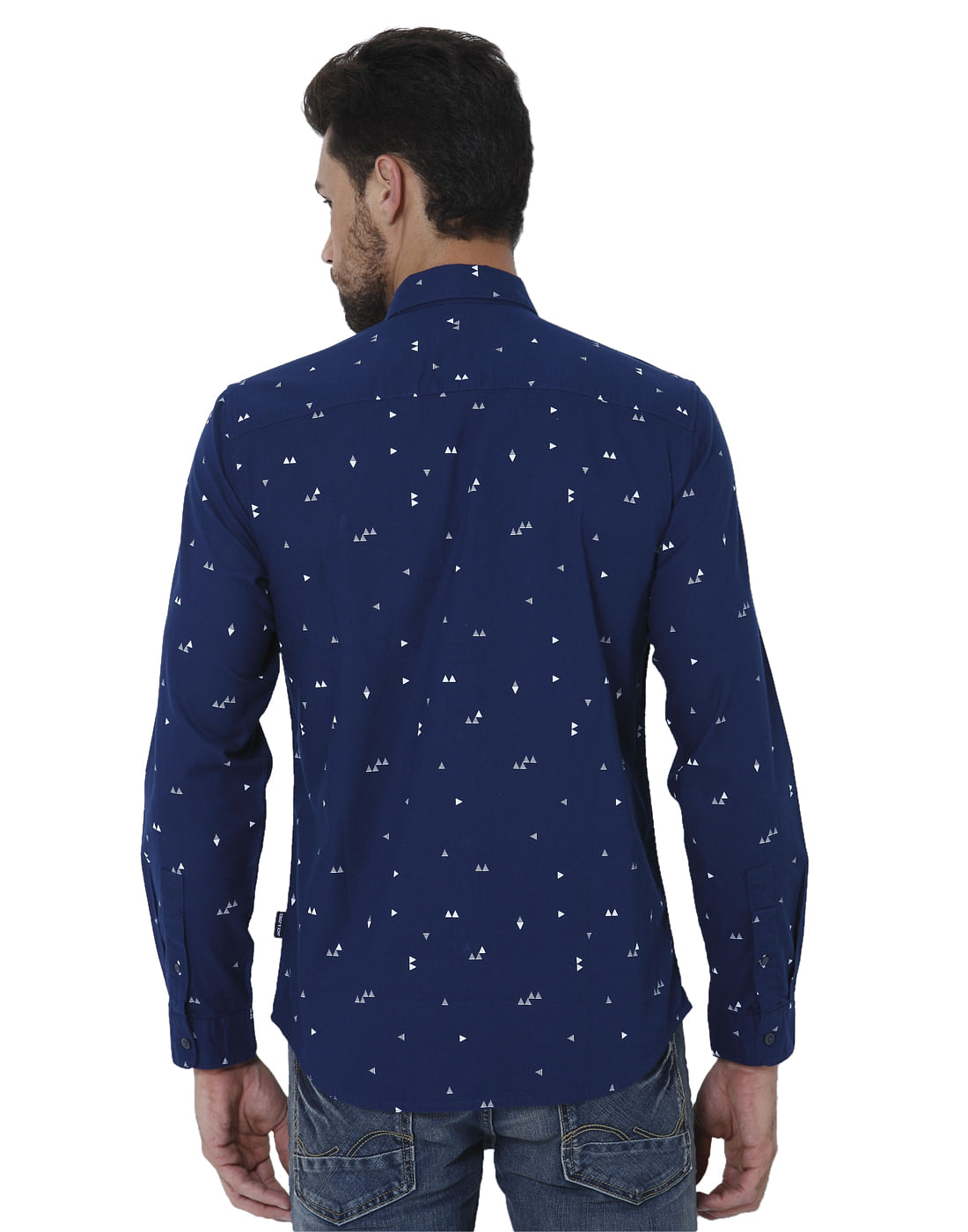 Dark Blue Triangle Print Slim Shirt