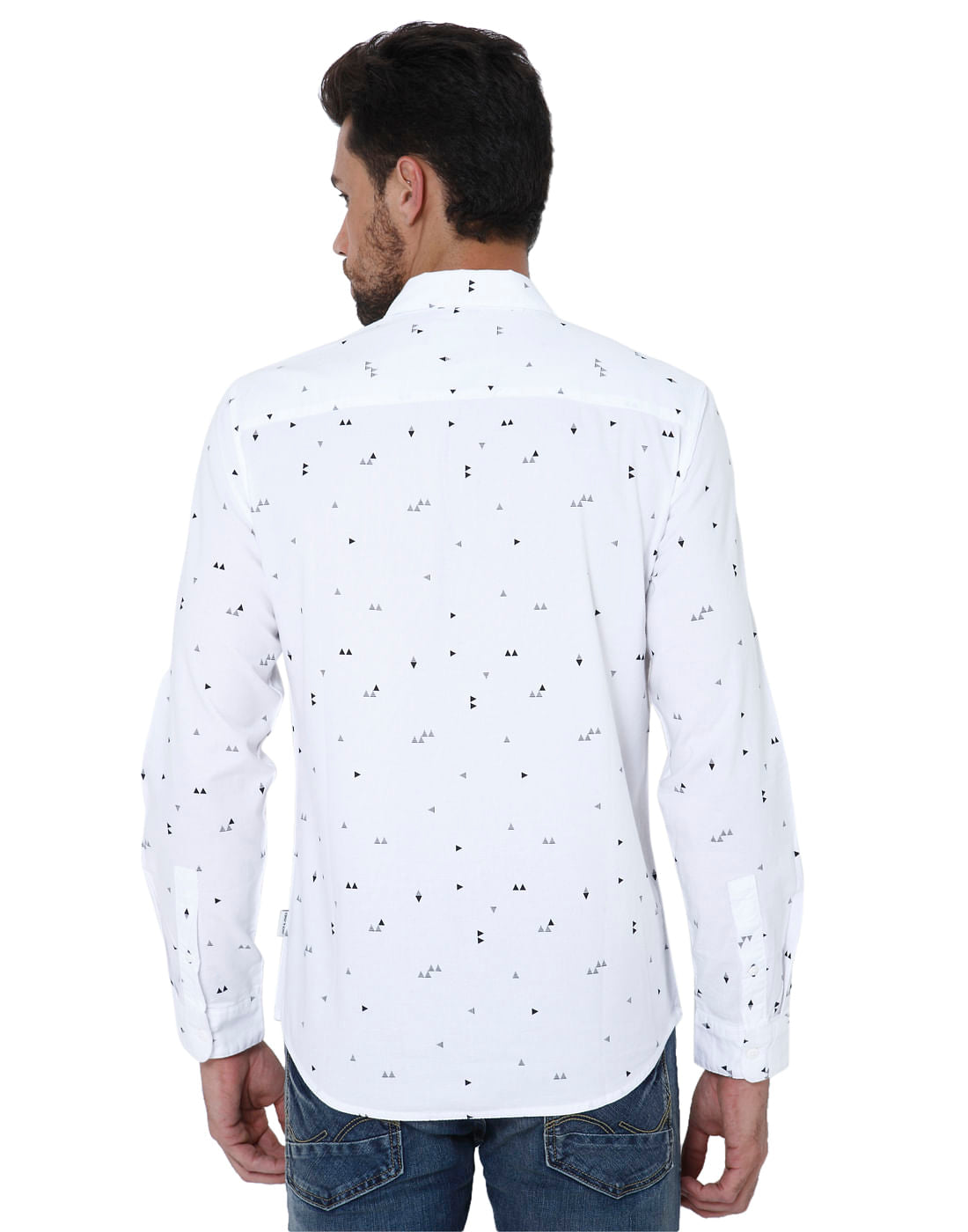 White All Over Triangle Print Slim Fit Shirt