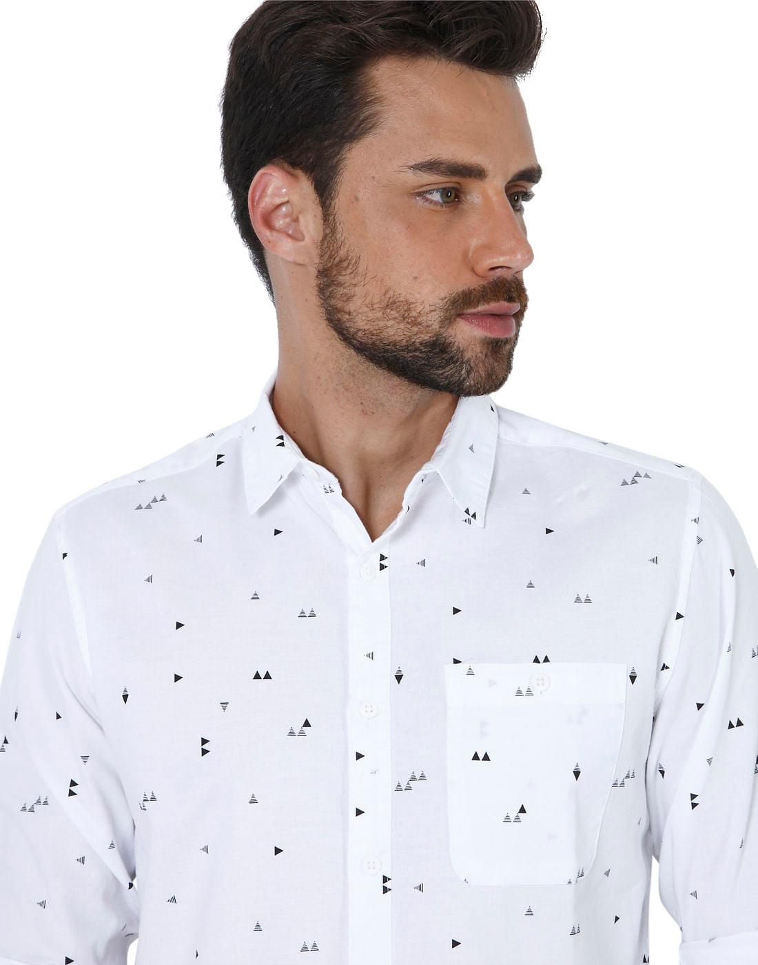 White All Over Triangle Print Slim Fit Shirt