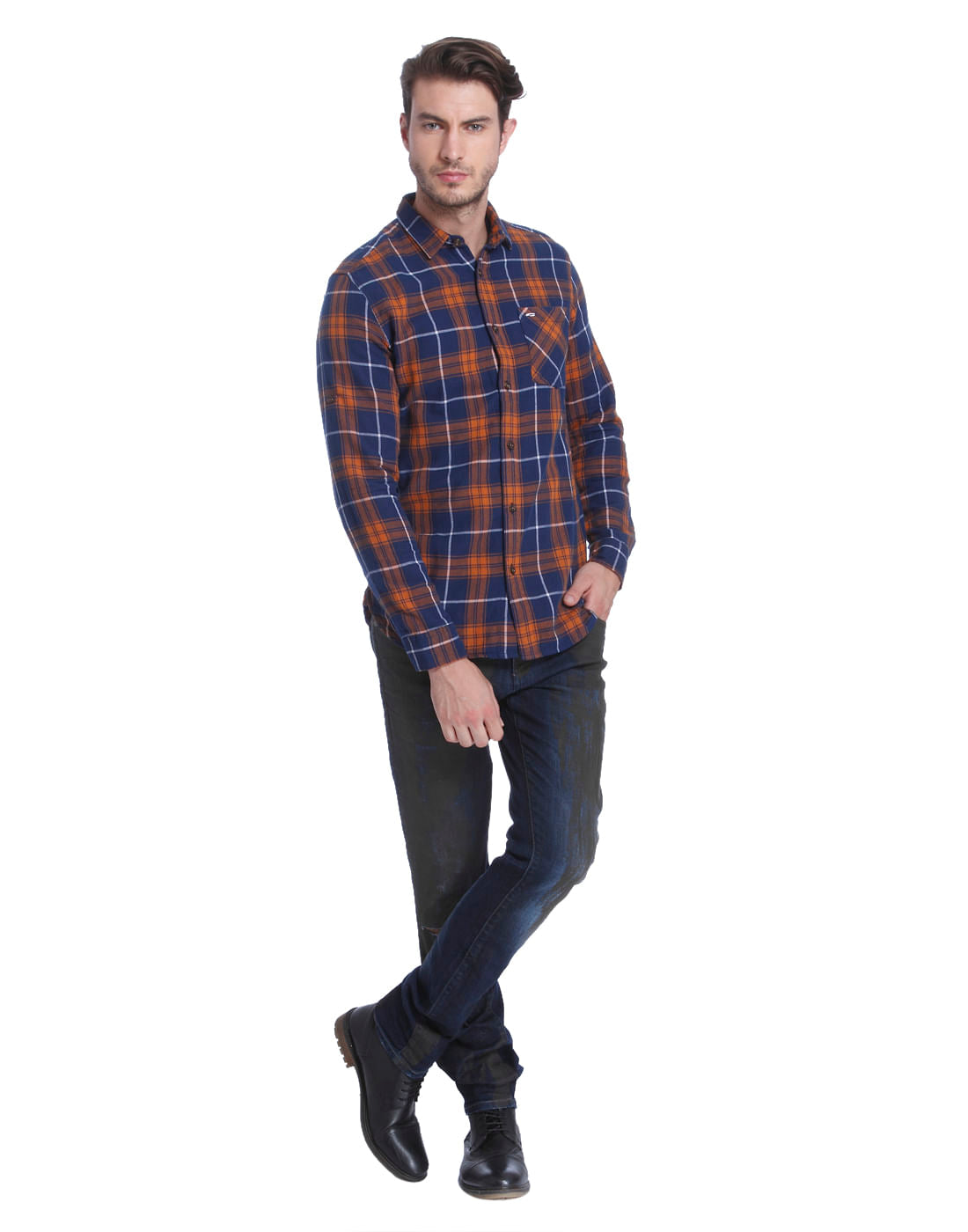 Orange Check Slim Fit Shirt