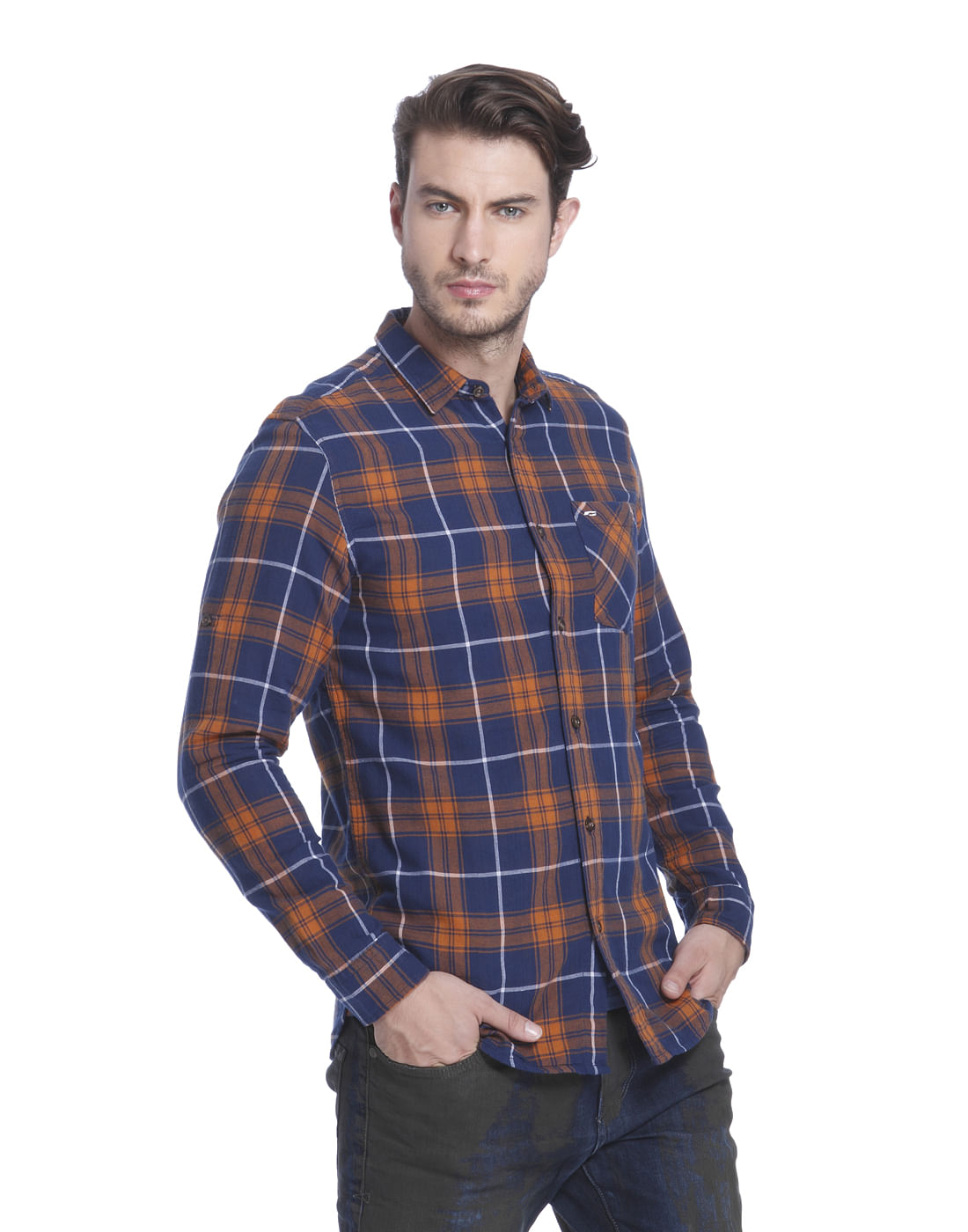 Orange Check Slim Fit Shirt