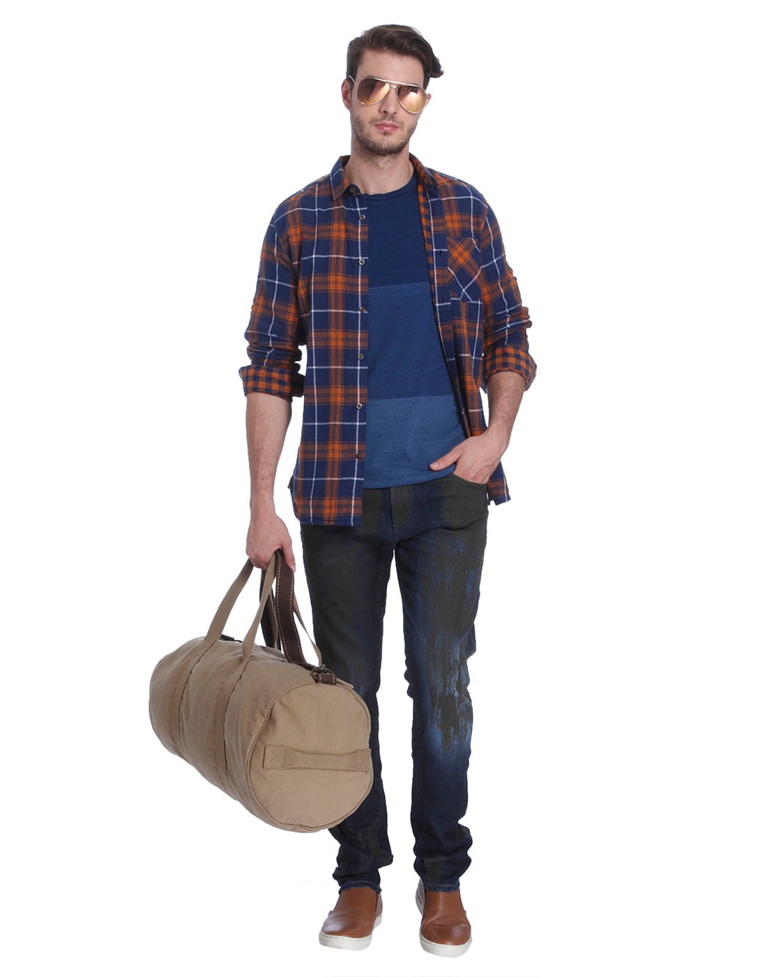 Orange Check Slim Fit Shirt