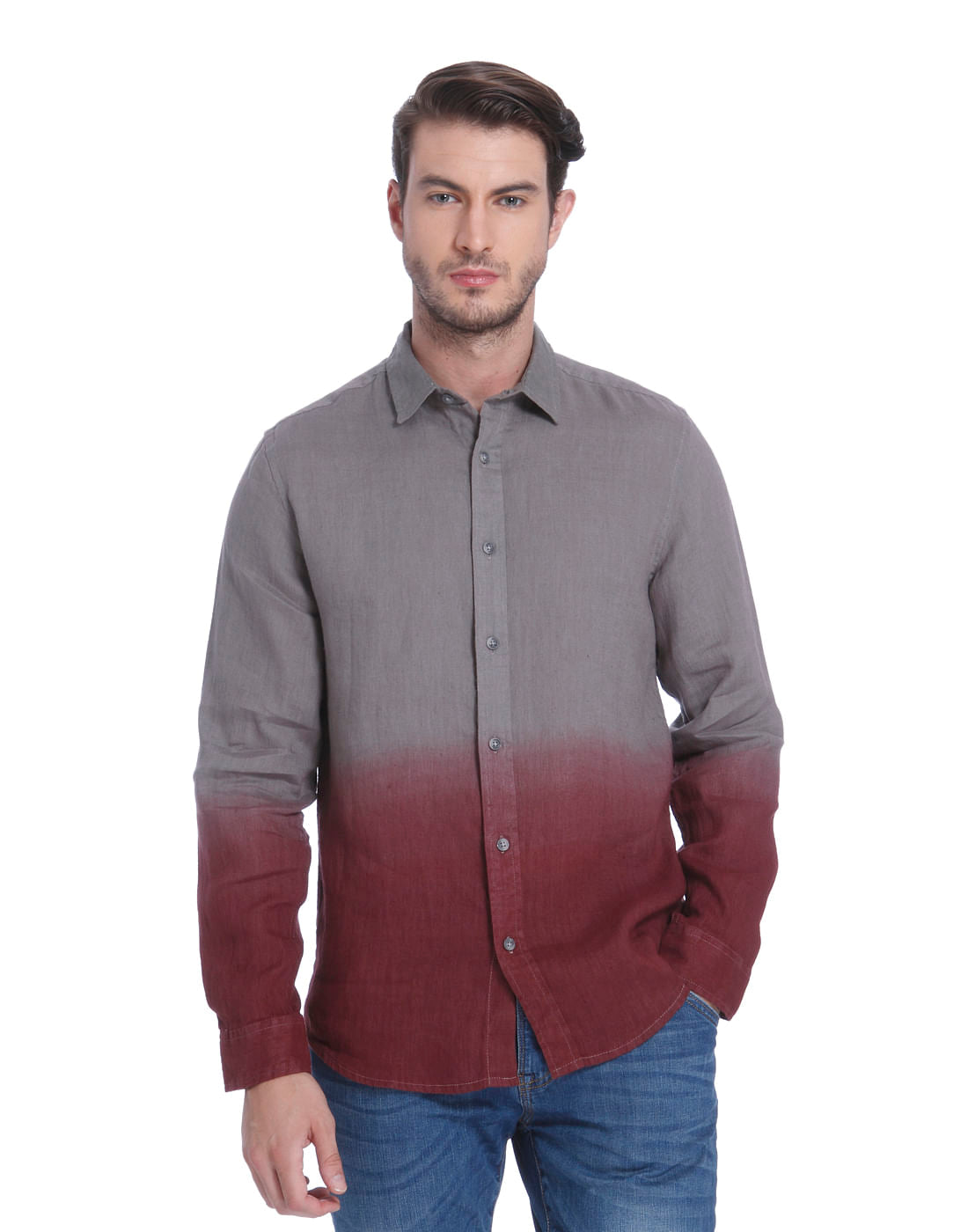 Grey Ombre Linen Slim Fit Shirt - S