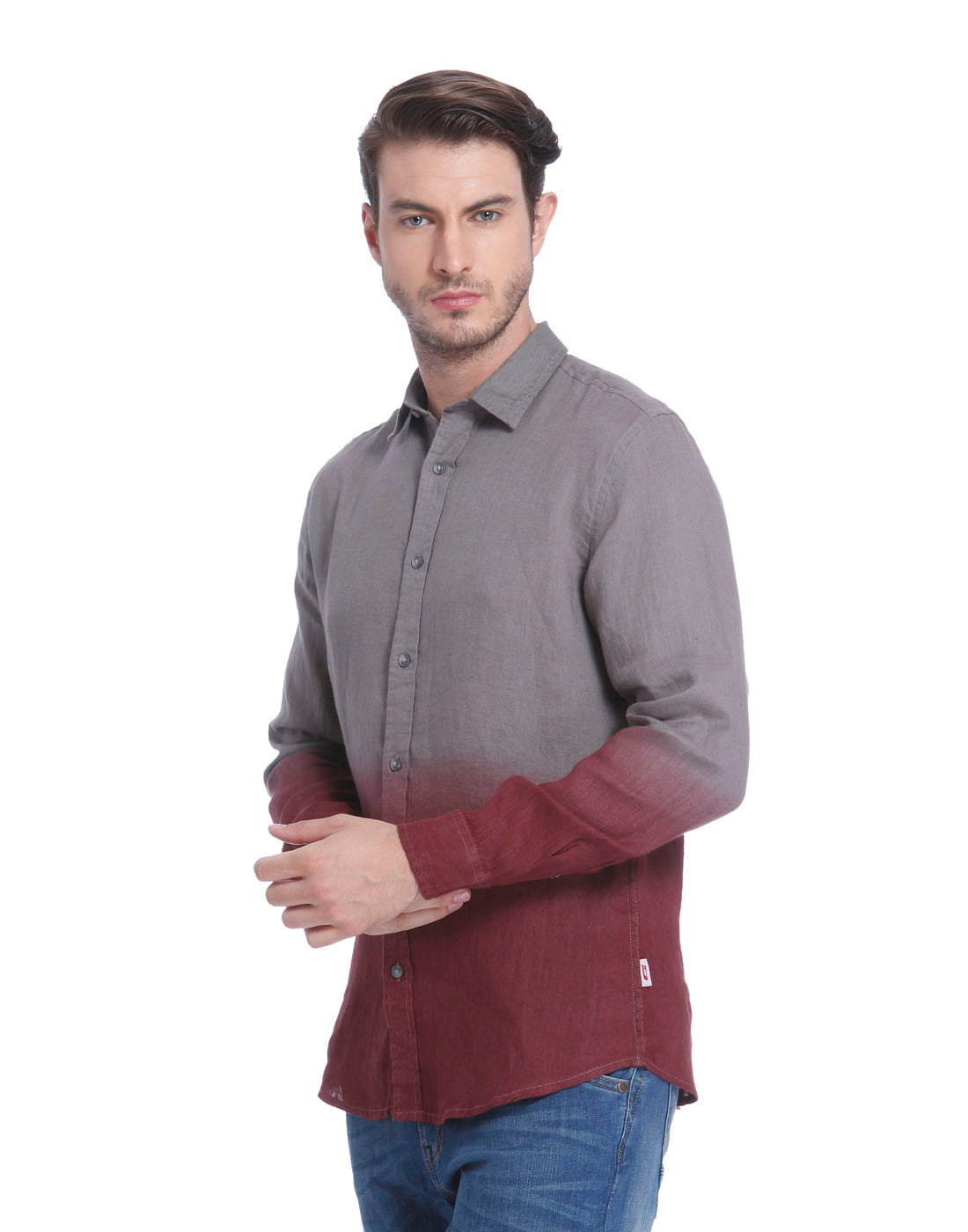 Grey Ombre Linen Slim Fit Shirt