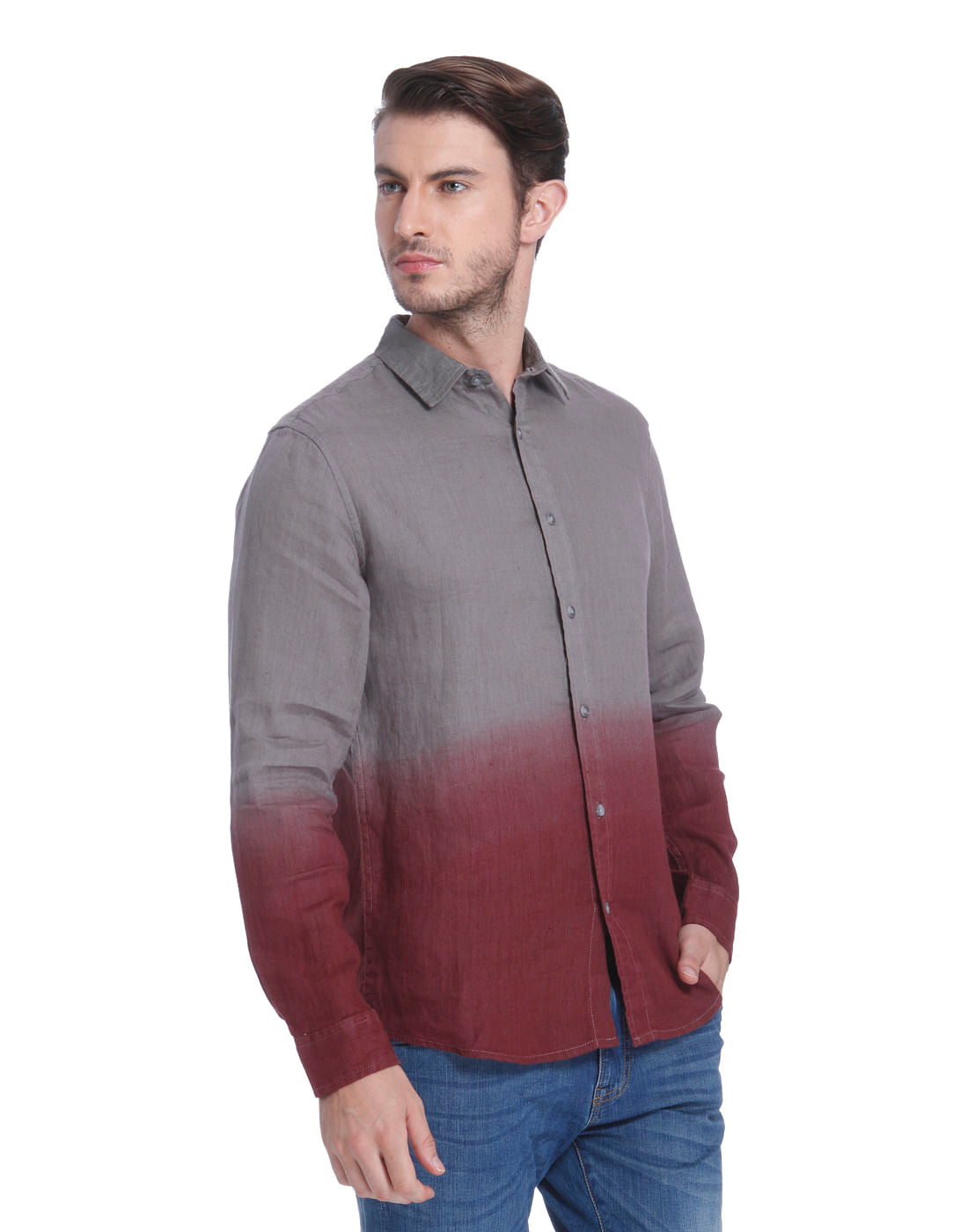 Grey Ombre Linen Slim Fit Shirt