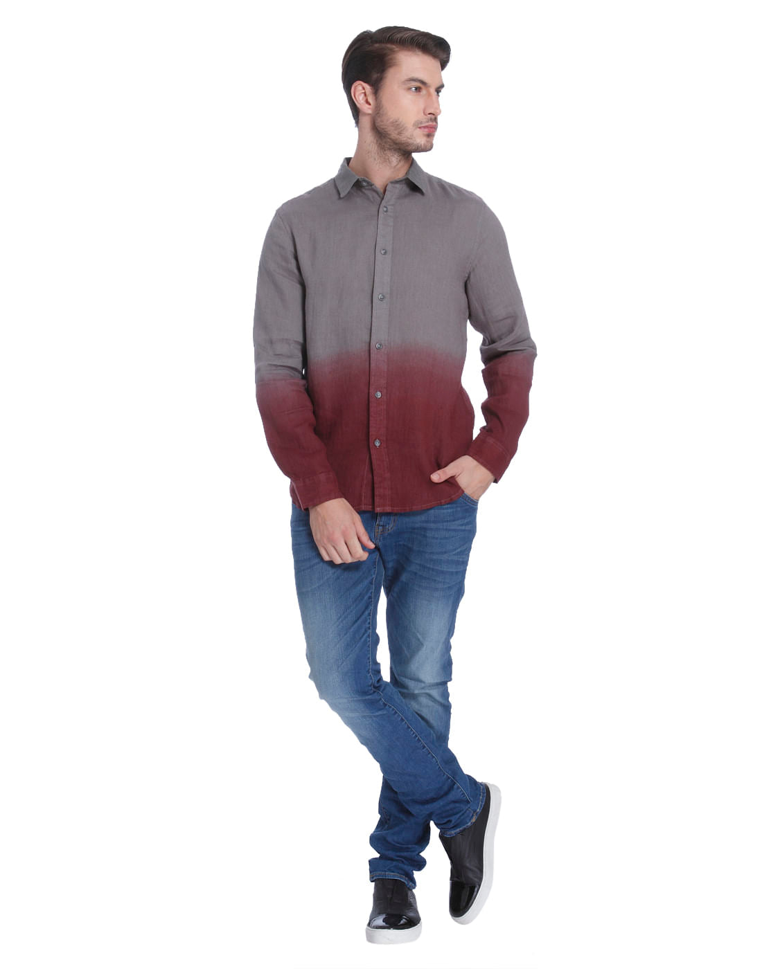 Grey Ombre Linen Slim Fit Shirt