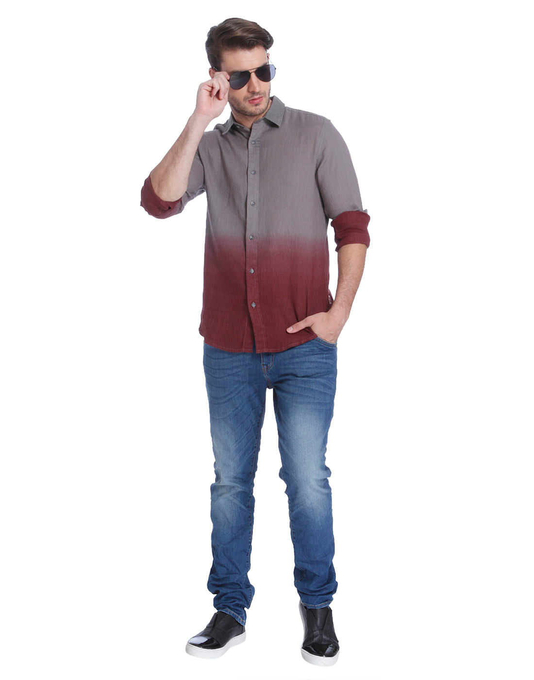 Grey Ombre Linen Slim Fit Shirt