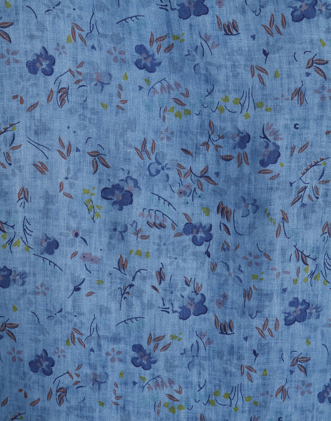 Turquoise Floral Print Slim Fit Linen Shirt