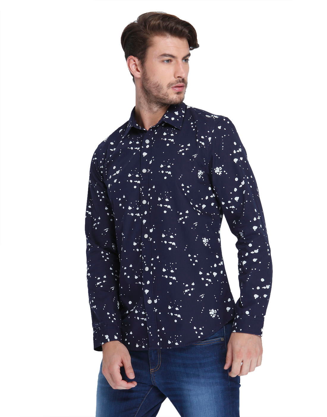 Dark Blue Abstract Print Slim Fit Shirt