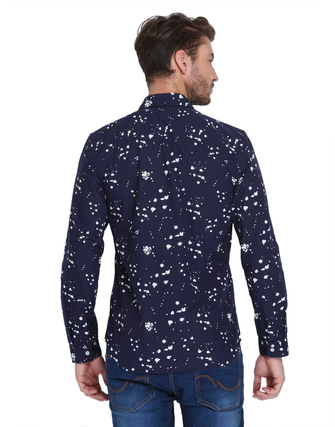 Dark Blue Abstract Print Slim Fit Shirt