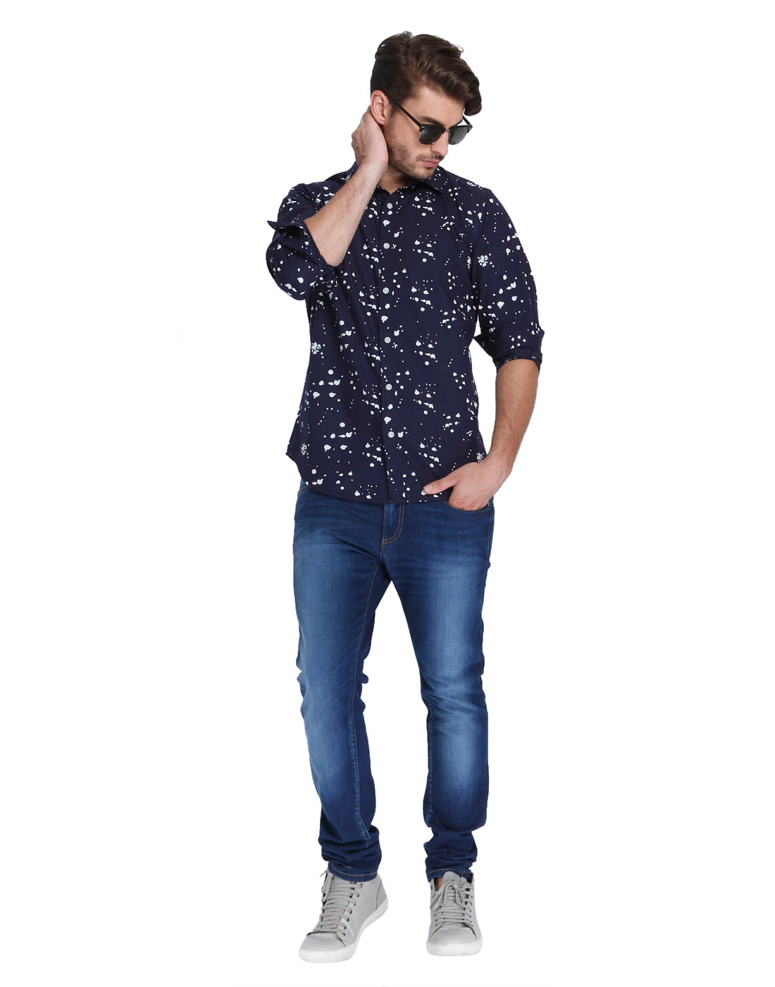 Dark Blue Abstract Print Slim Fit Shirt