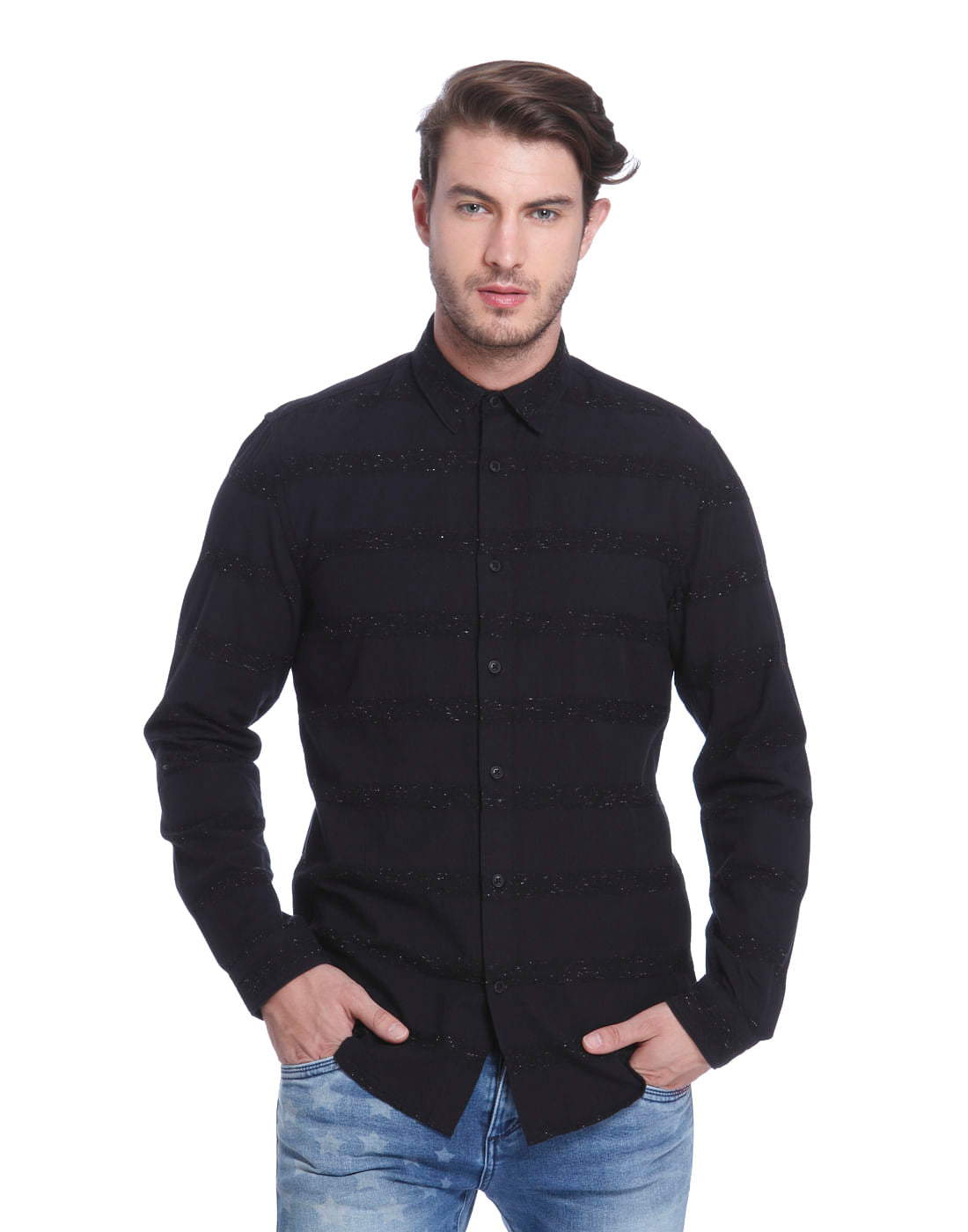 Black Striped Slim Fit Shirt - S