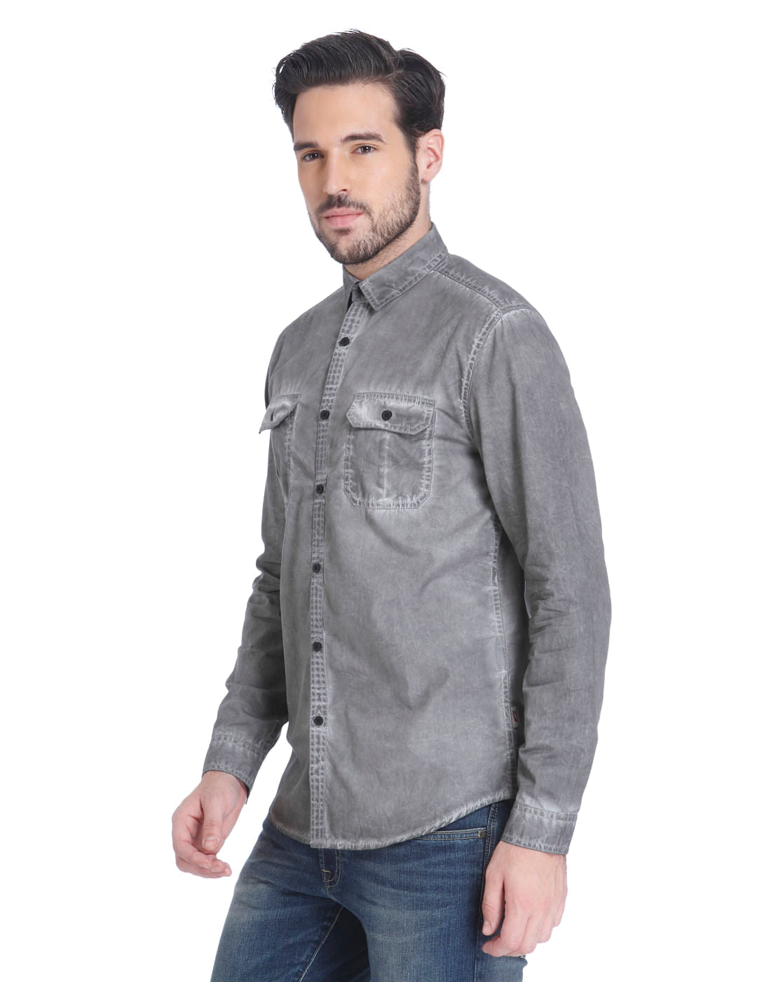 Grey Over Dyed Slim Fit Shirt