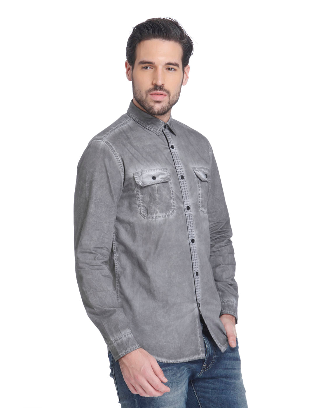 Grey Over Dyed Slim Fit Shirt