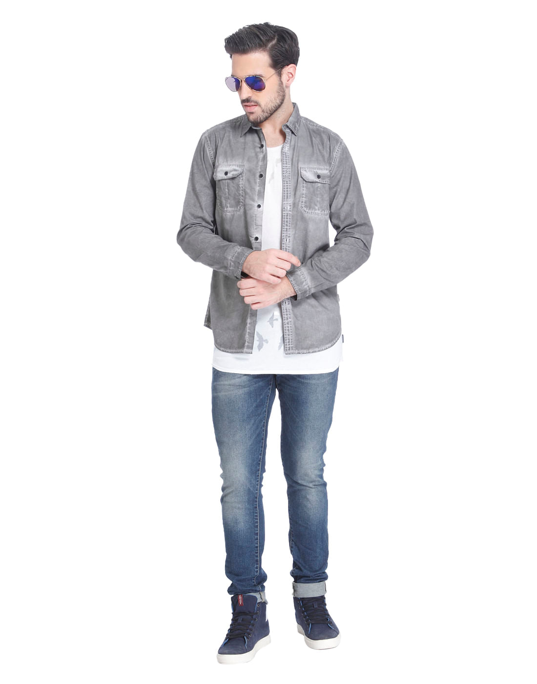 Grey Over Dyed Slim Fit Shirt