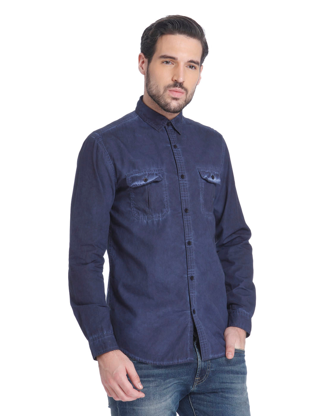 Dark Blue Over Dyed Slim Fit Shirt