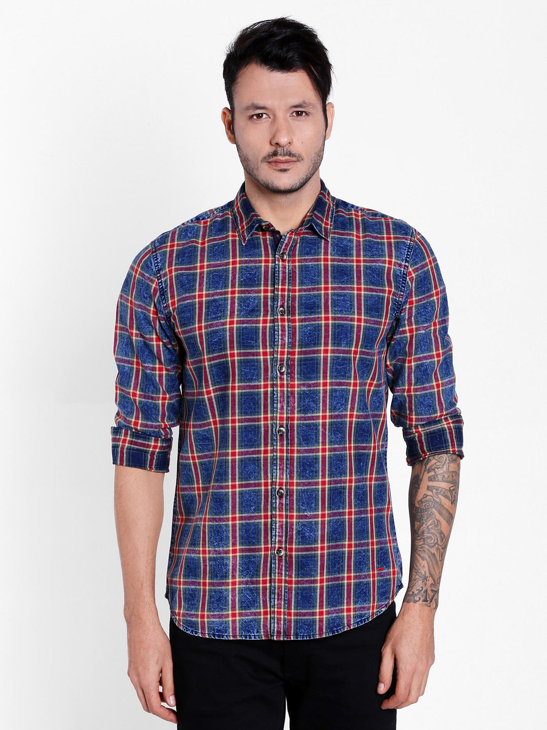 Blue Tartan Check Slim Fit Shirt - S