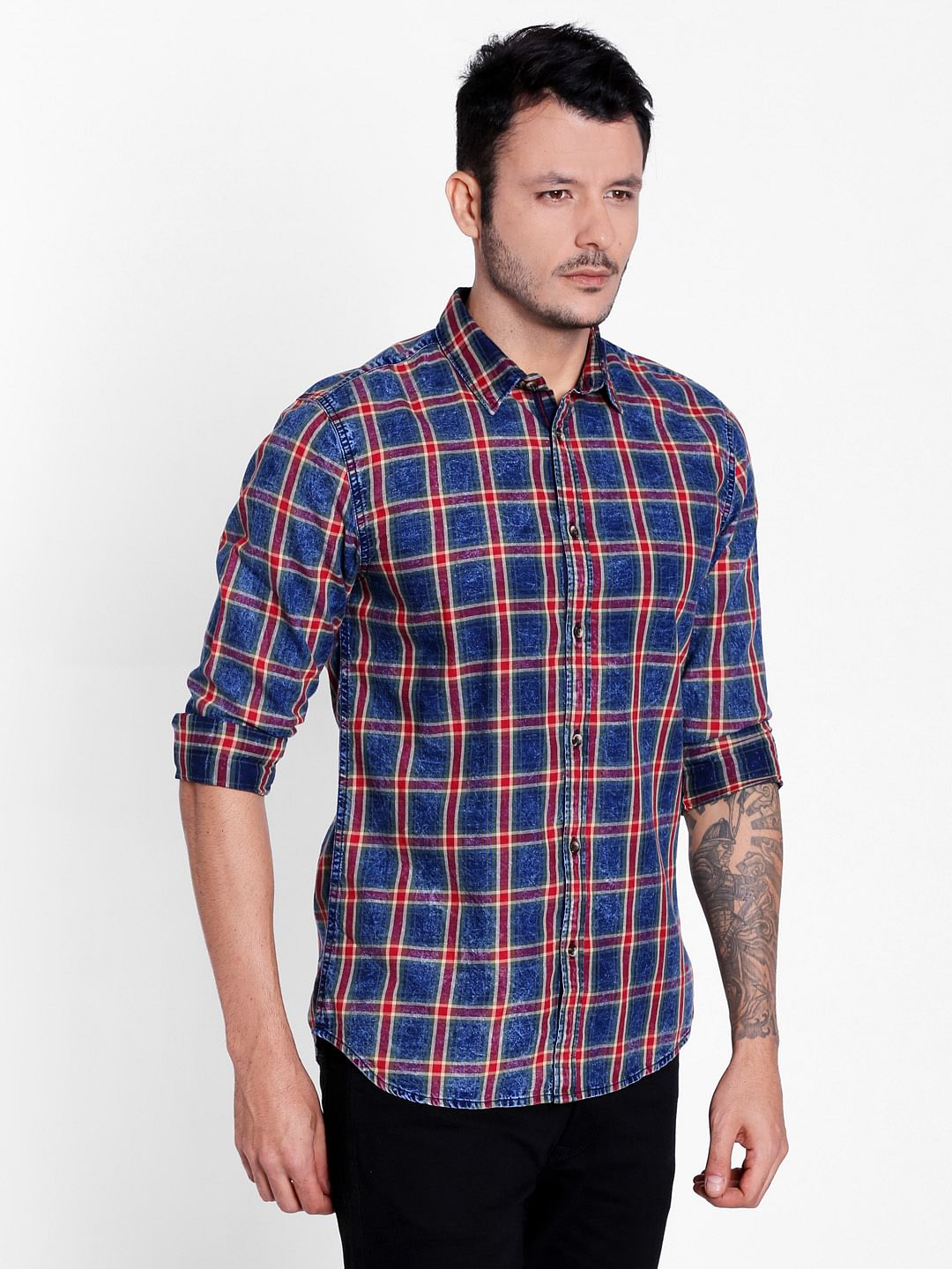 Blue Tartan Check Slim Fit Shirt