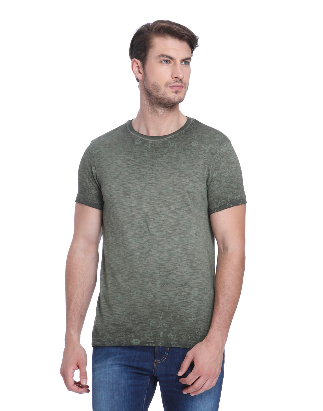 Green All Over Print Crew Neck T-Shirt - S