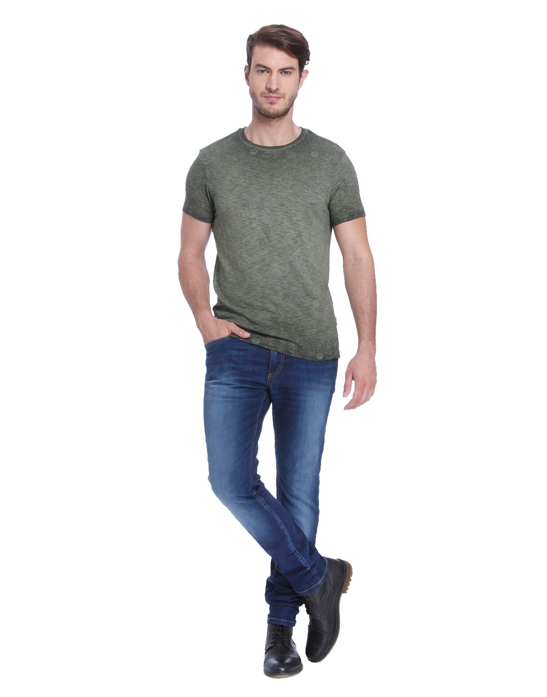 Green All Over Print Crew Neck T-Shirt