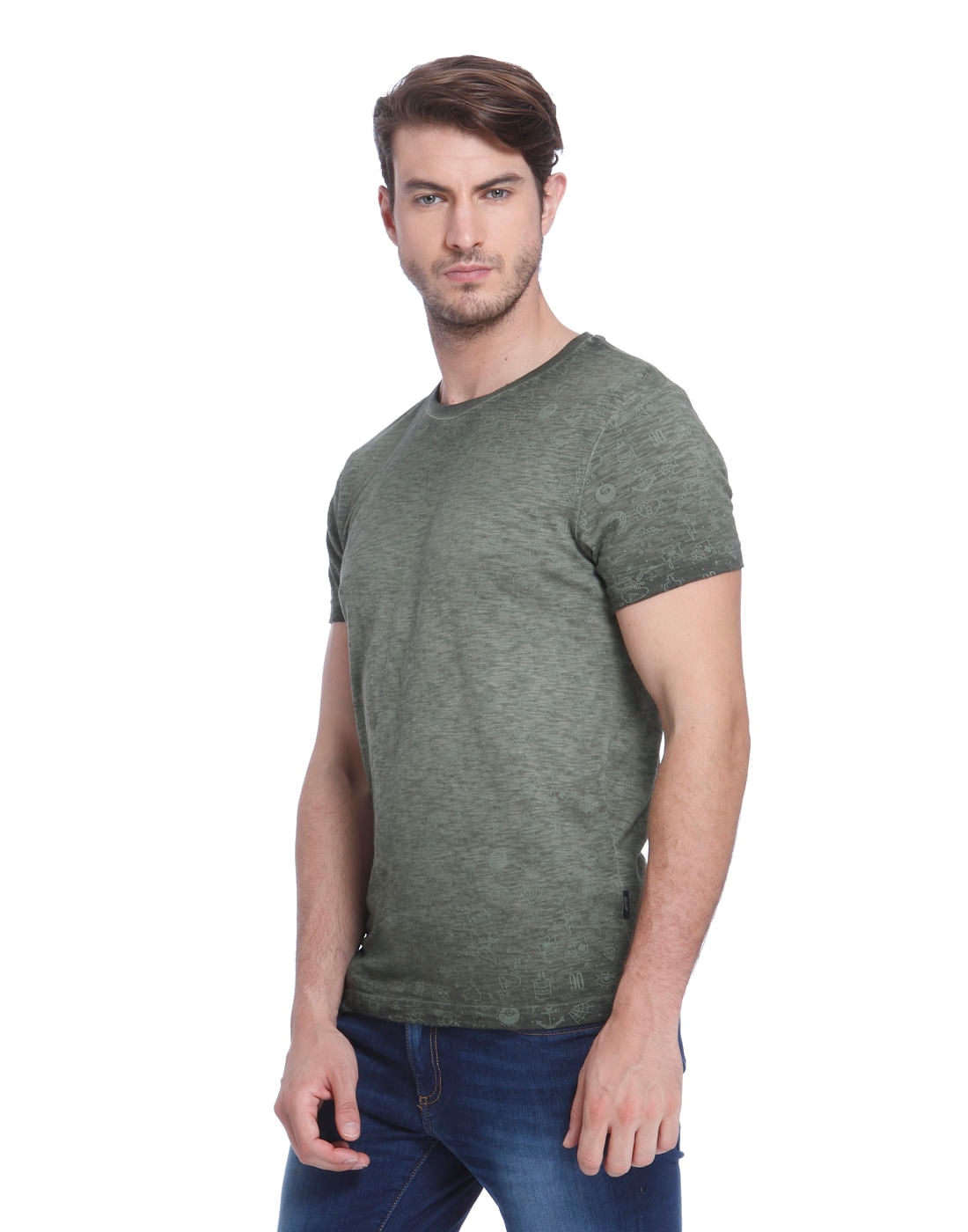 Green All Over Print Crew Neck T-Shirt