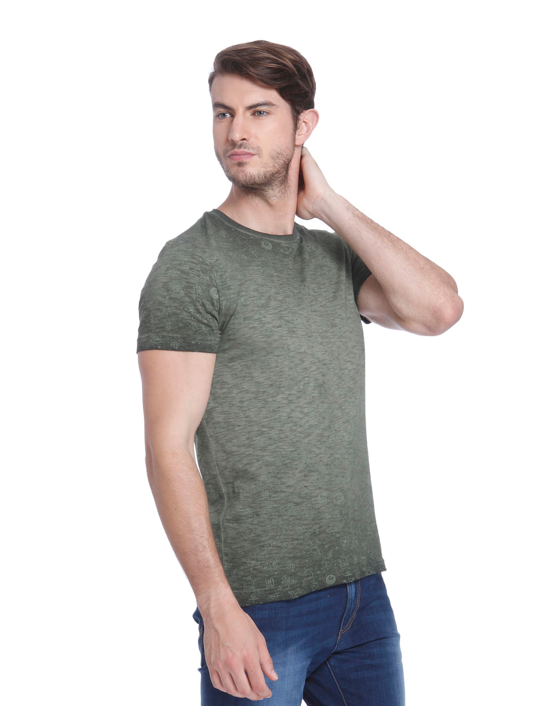 Green All Over Print Crew Neck T-Shirt