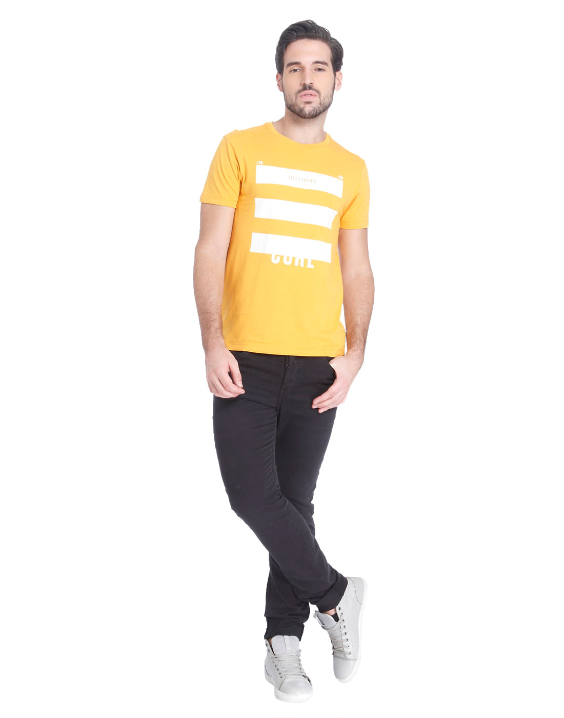 Yellow Graphic Print Crew Neck T-Shirt