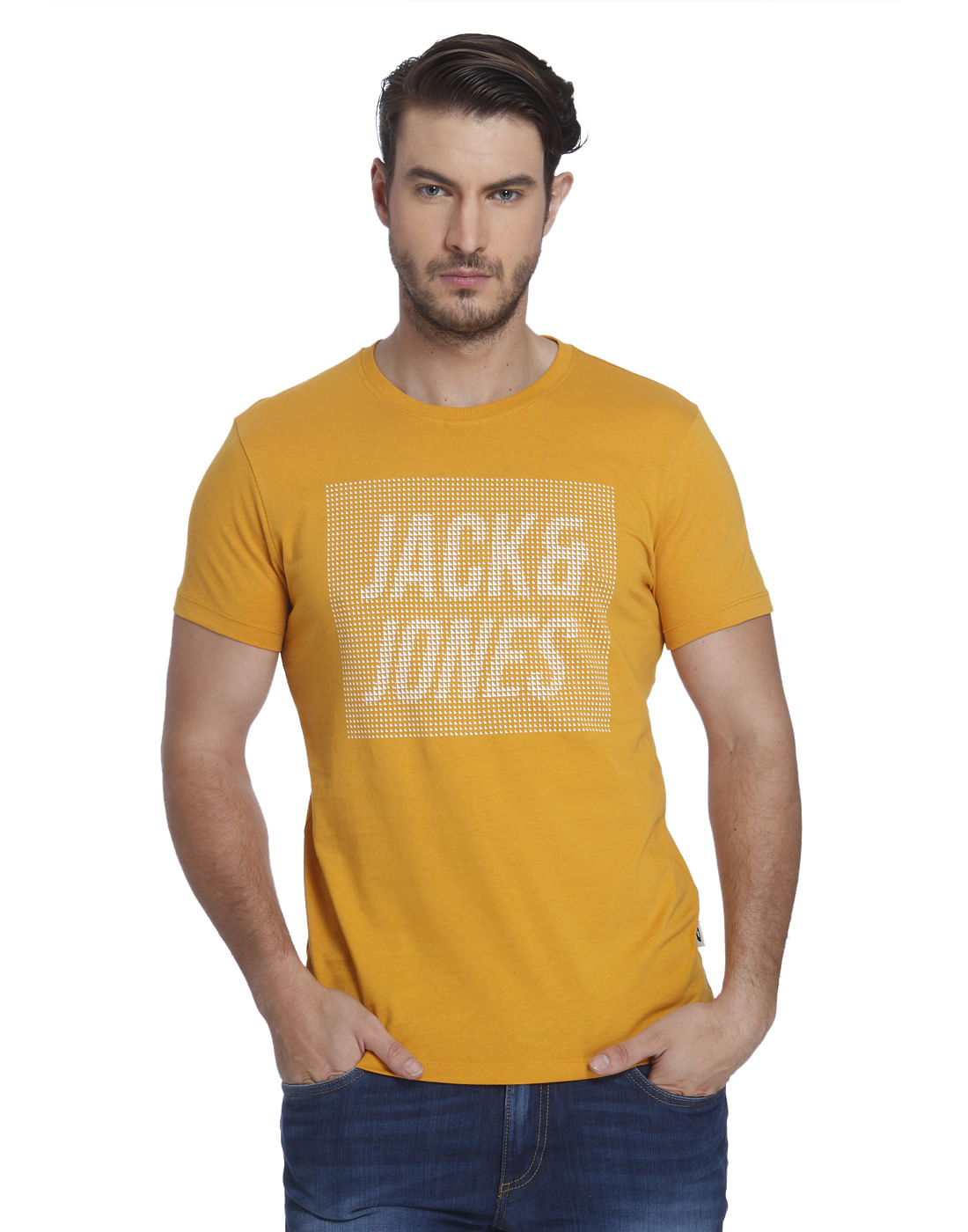 Yellow Logo Printed Crew Neck T-Shirt