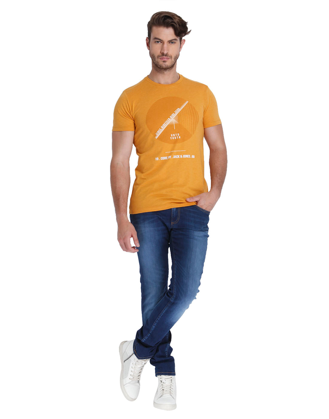 Orange Graphic Print Crew Neck T-Shirt