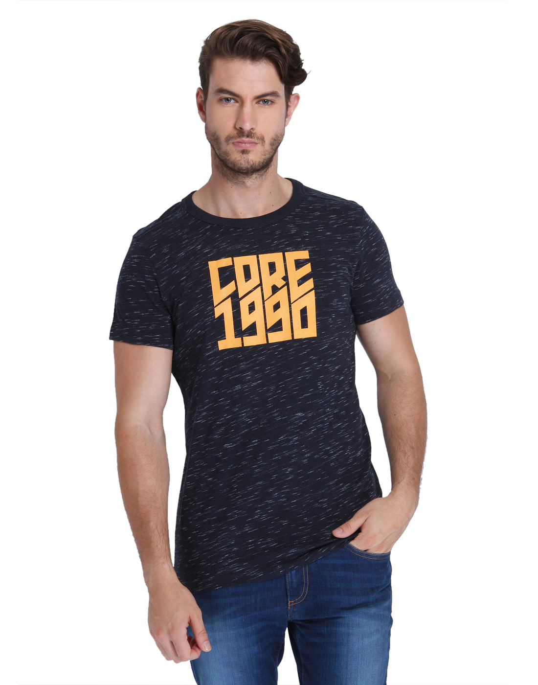 Dark Blue Graphic Print Crew Neck T-Shirt