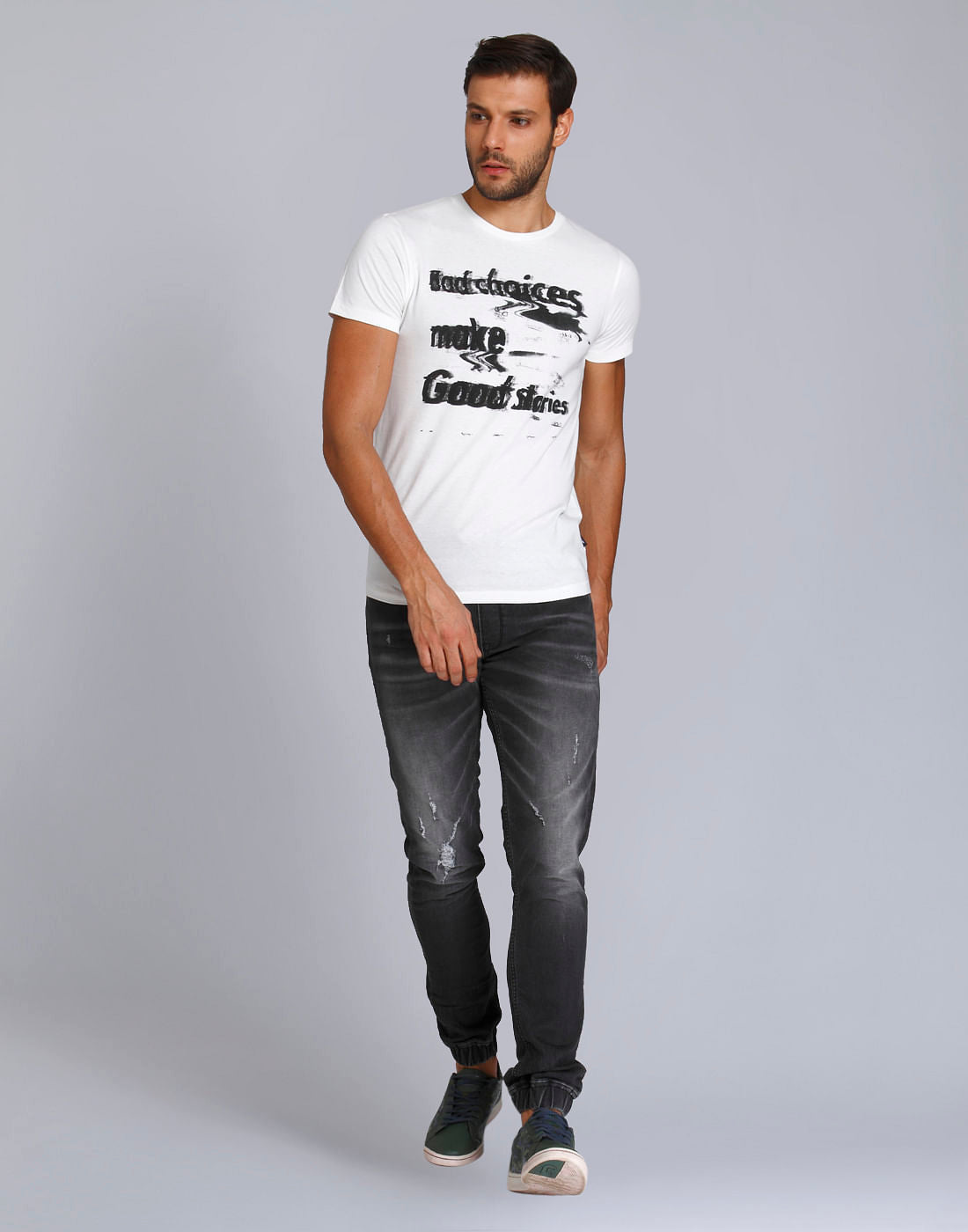 White Text Print Crew Neck T-Shirt
