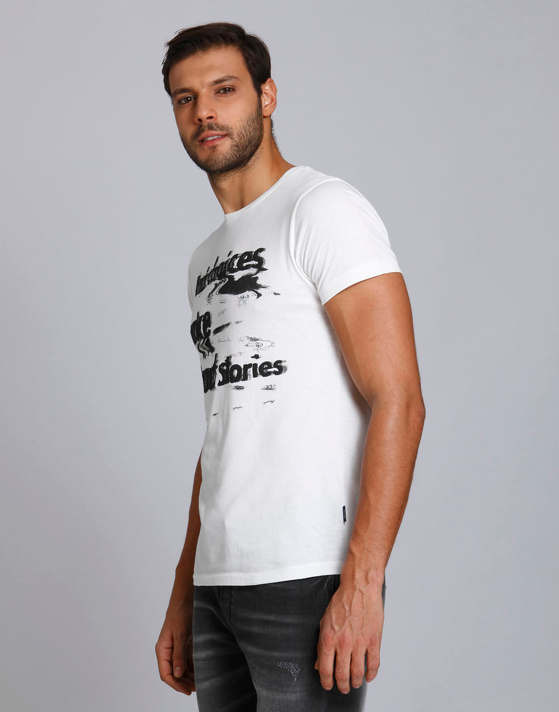 White Text Print Crew Neck T-Shirt