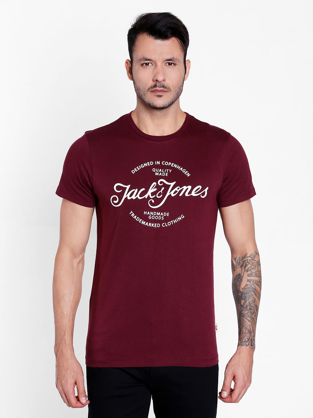 Red Graphic Print Crew Neck T-Shirt - S