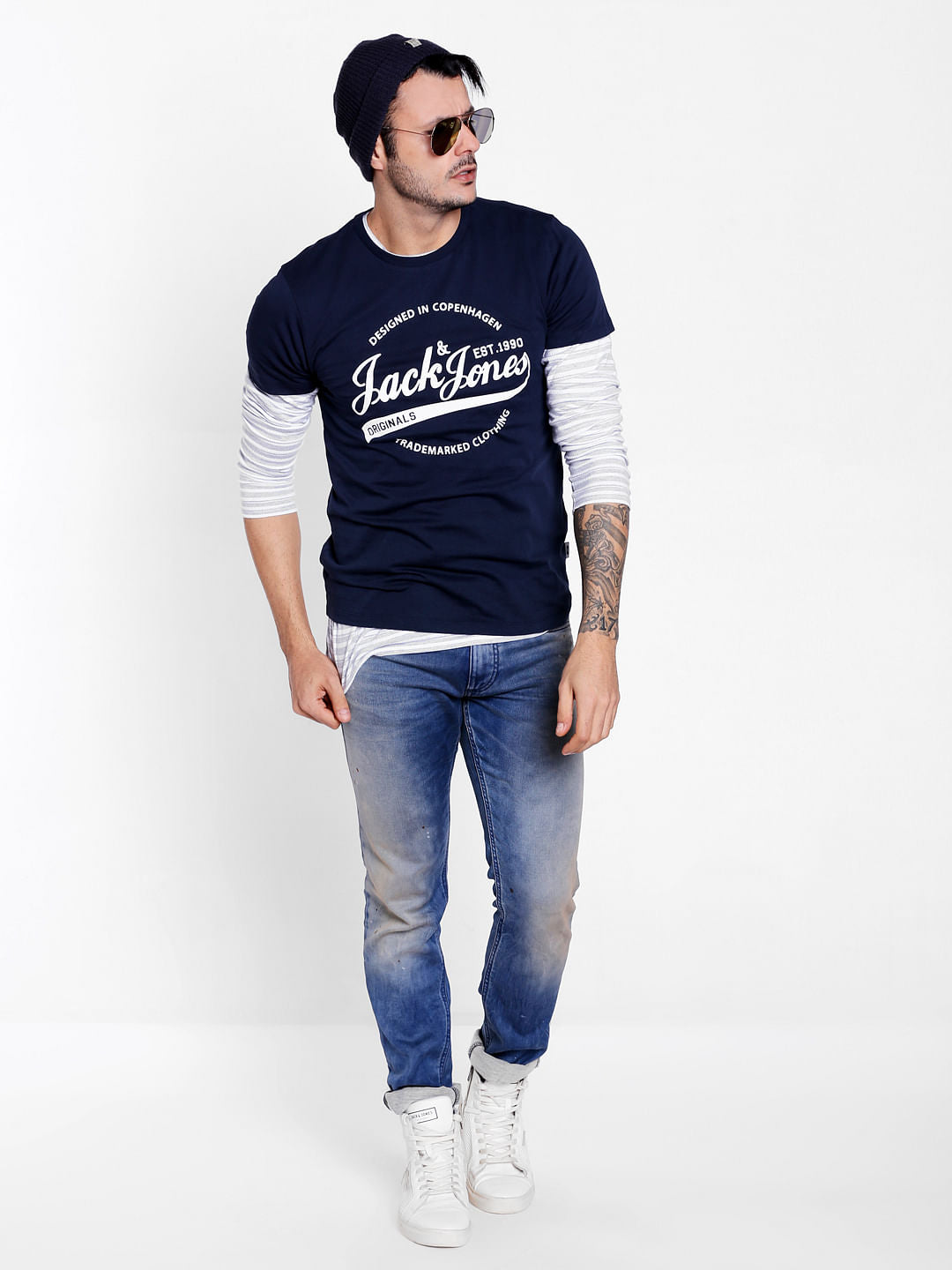 Dark Blue Graphic Print Crew Neck T-Shirt