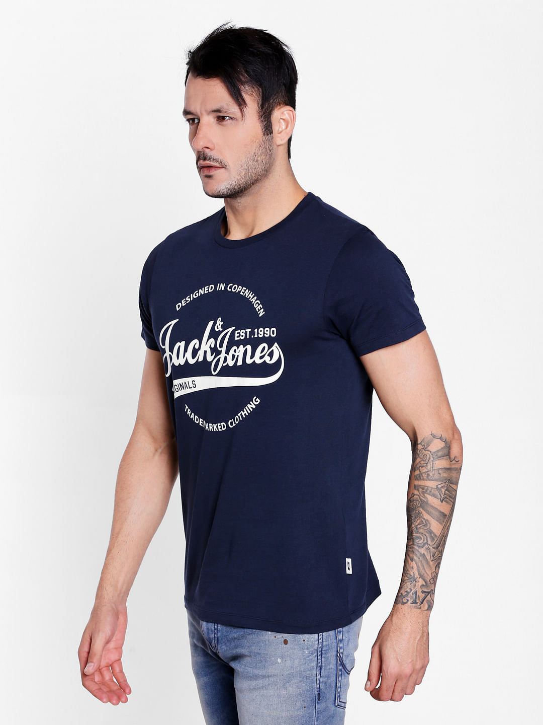 Dark Blue Graphic Print Crew Neck T-Shirt