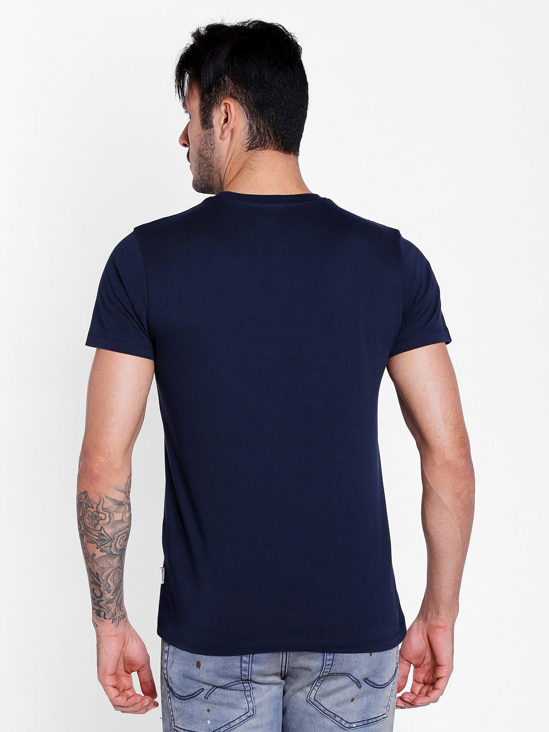 Dark Blue Graphic Print Crew Neck T-Shirt