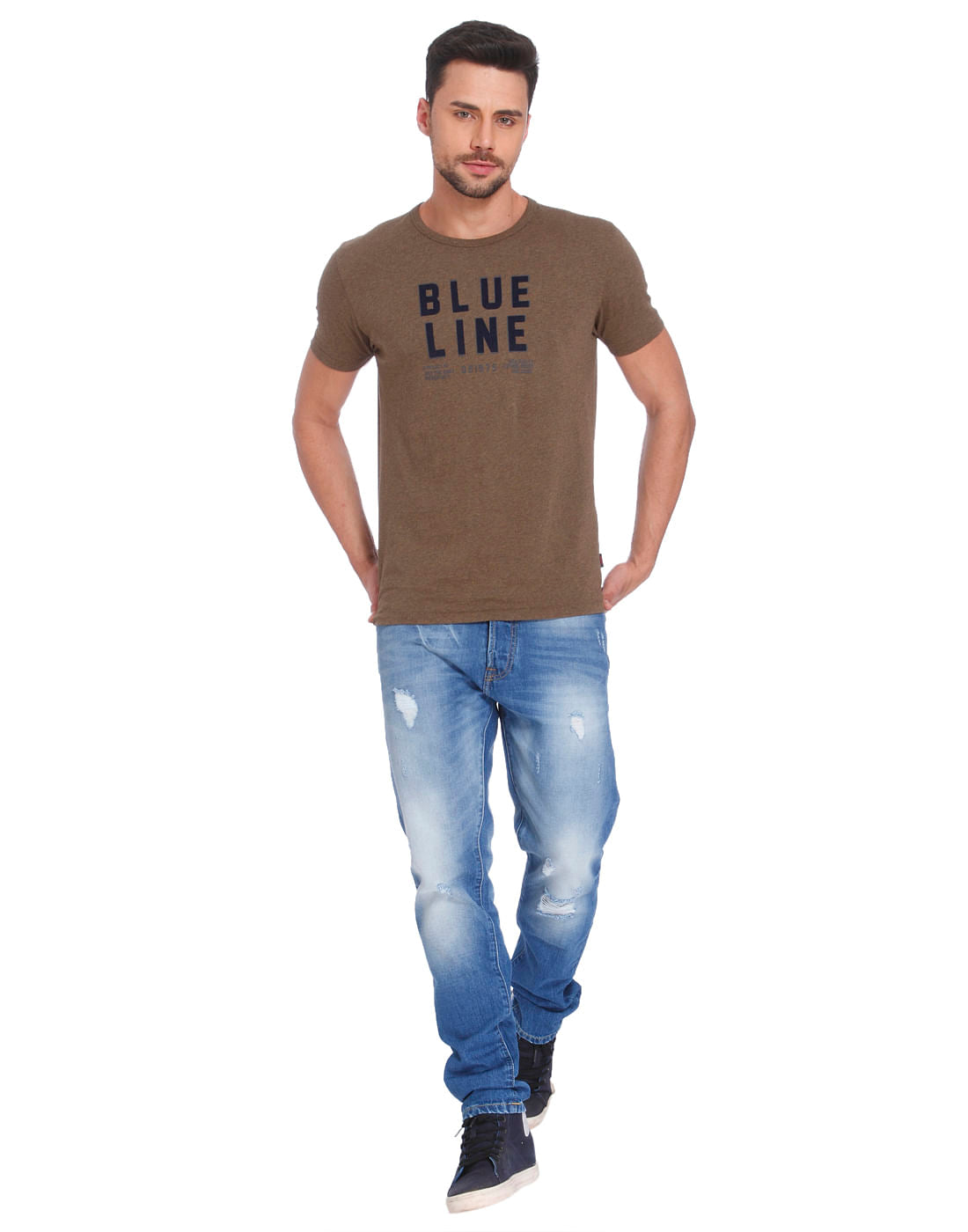 Brown Text Print Crew Neck T-Shirt