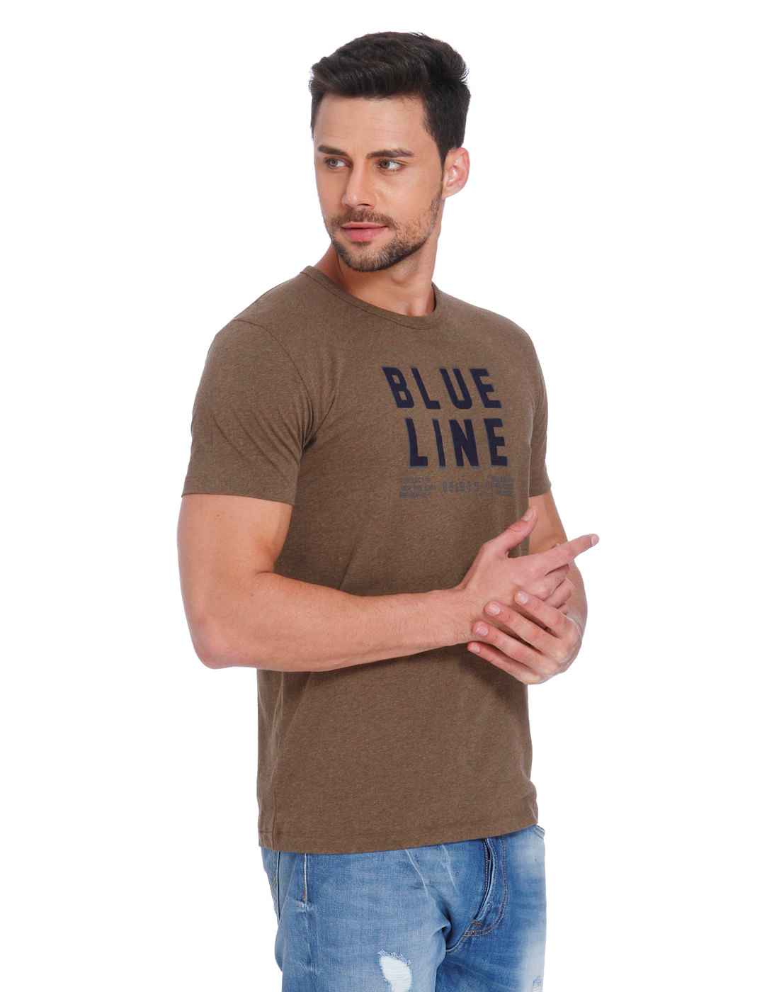 Brown Text Print Crew Neck T-Shirt
