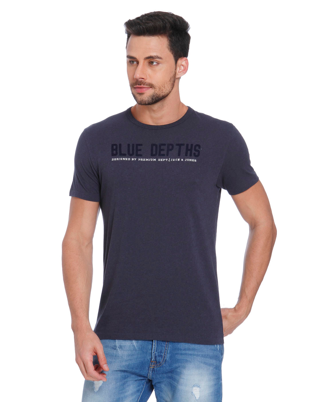 Blue Text Print Crew Neck T-Shirt - S
