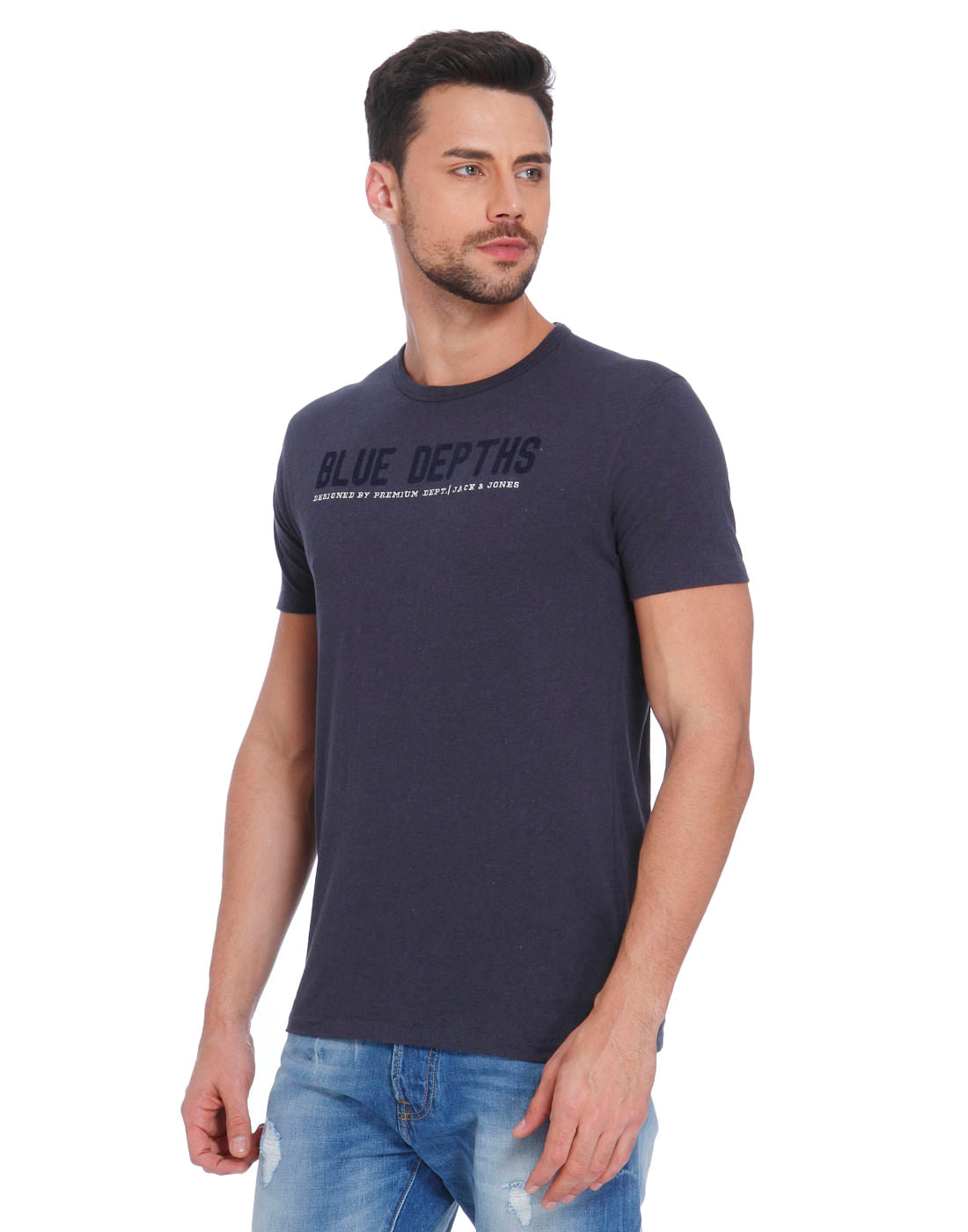 Blue Text Print Crew Neck T-Shirt