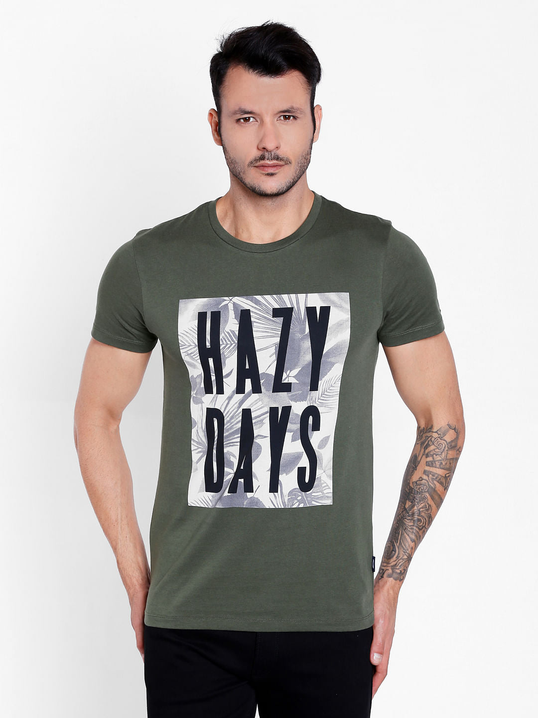 Green Graphic Print Crew Neck T-Shirt - S