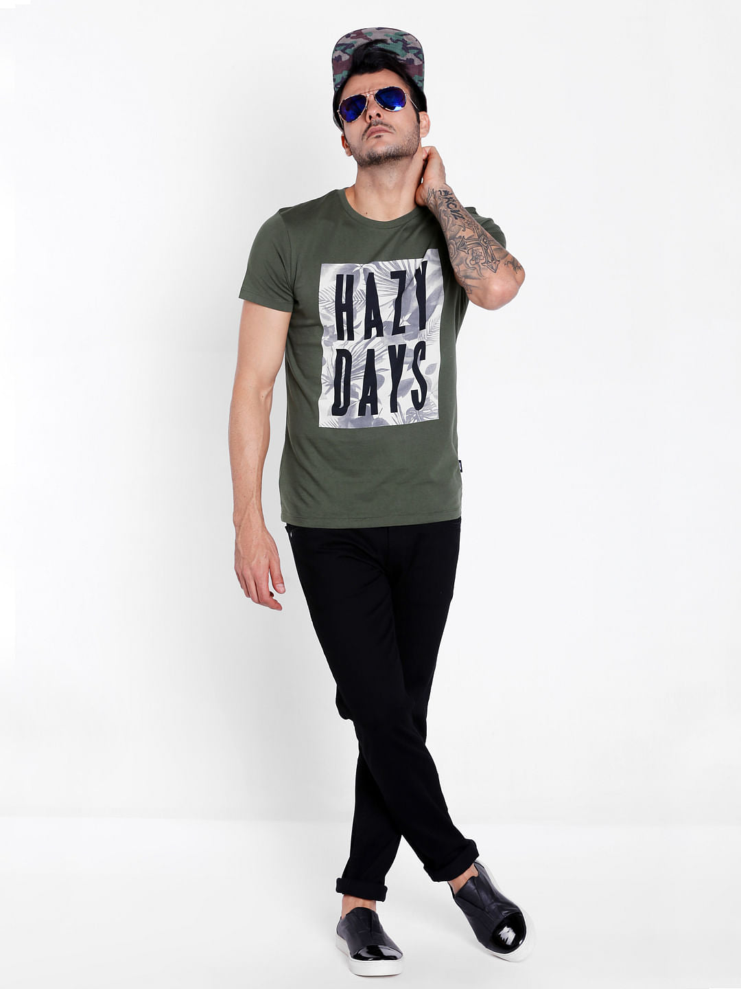 Green Graphic Print Crew Neck T-Shirt