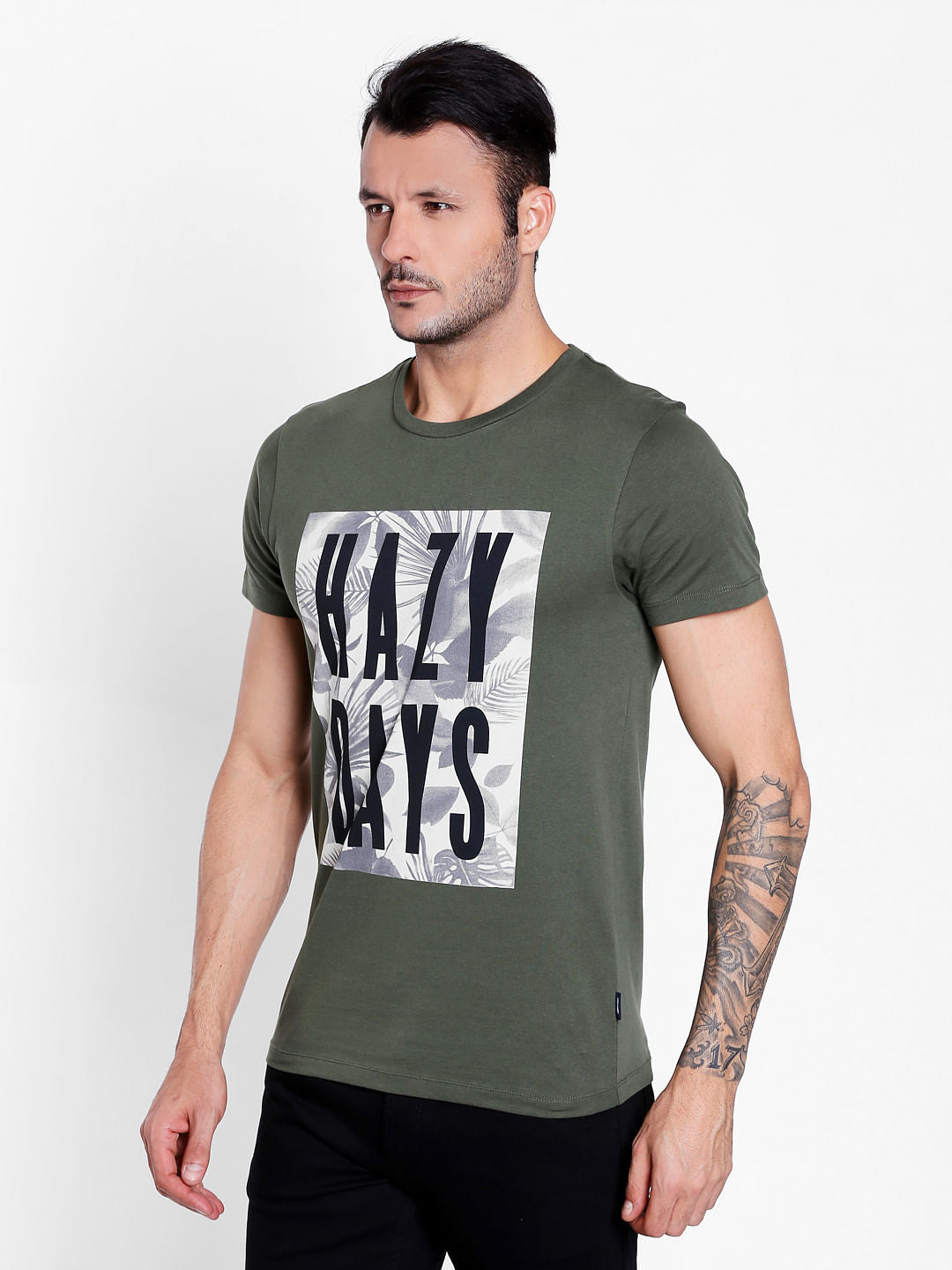 Green Graphic Print Crew Neck T-Shirt