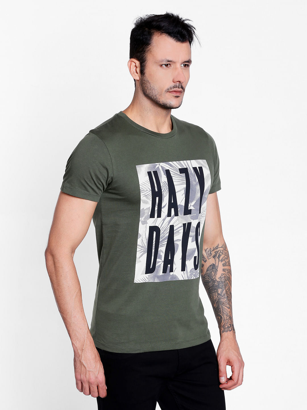 Green Graphic Print Crew Neck T-Shirt