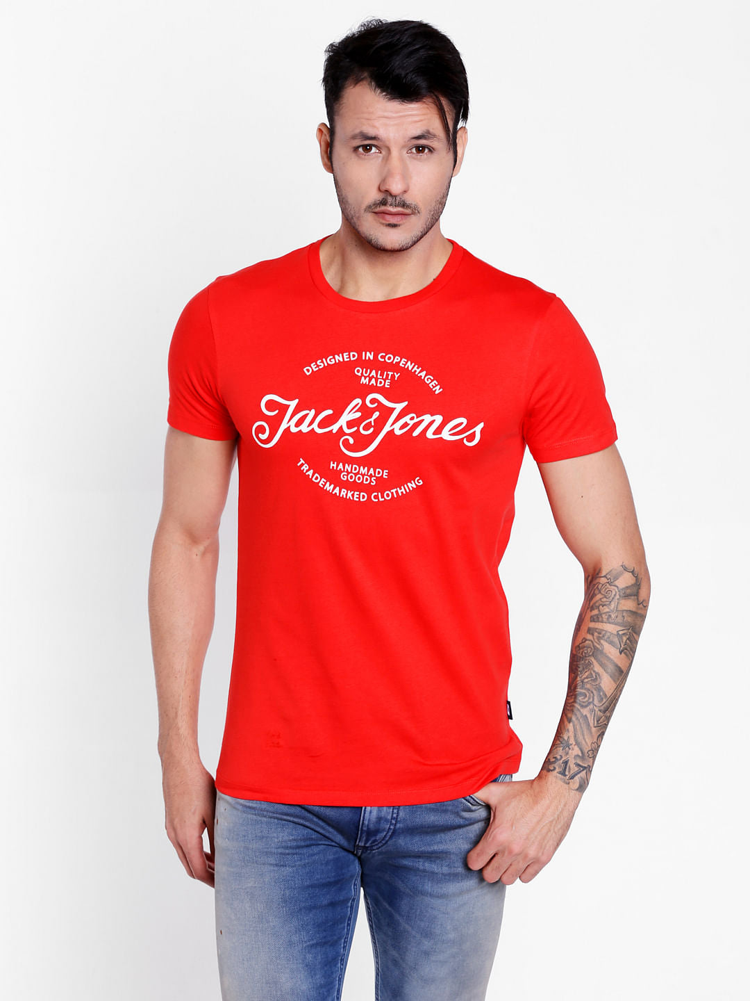 Bright Red Slogan Print Crew Neck T-Shirt - S