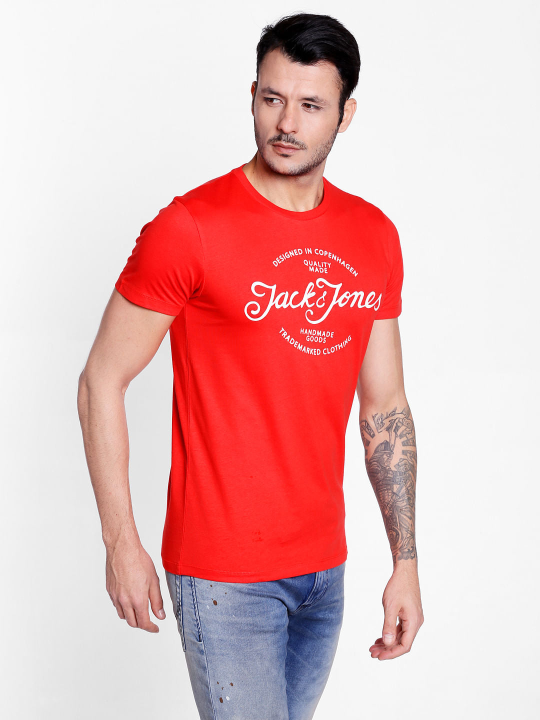 Bright Red Slogan Print Crew Neck T-Shirt
