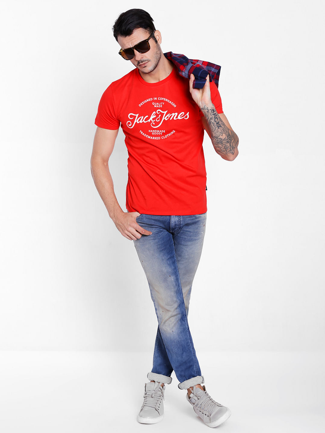 Bright Red Slogan Print Crew Neck T-Shirt