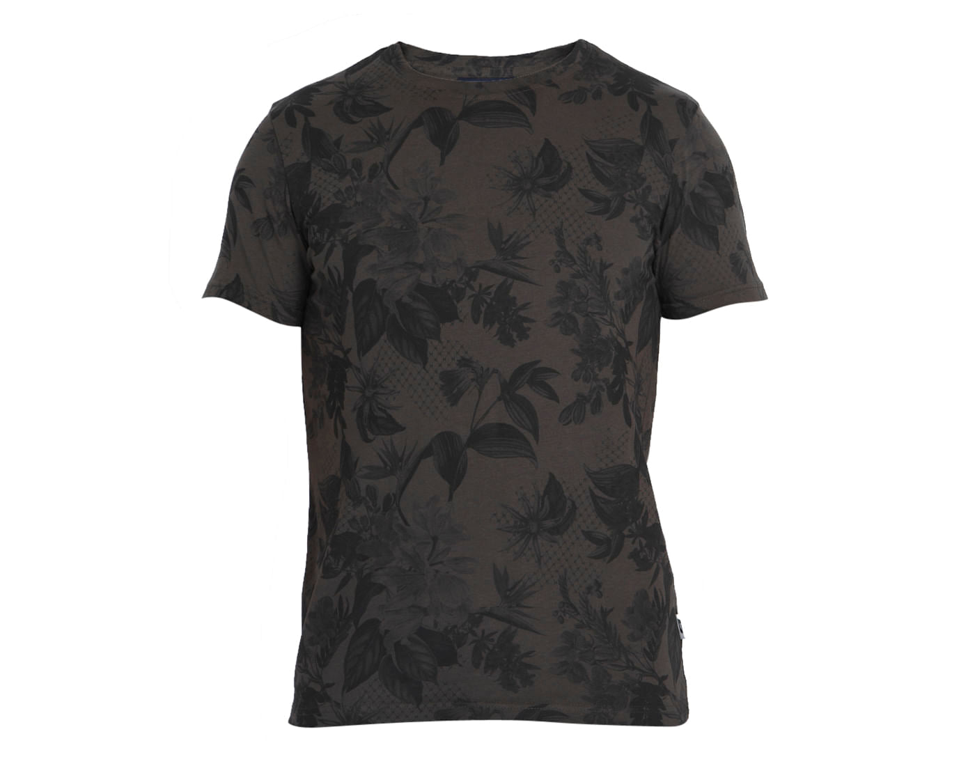 Brown Tropical Print Crew Neck T-Shirt