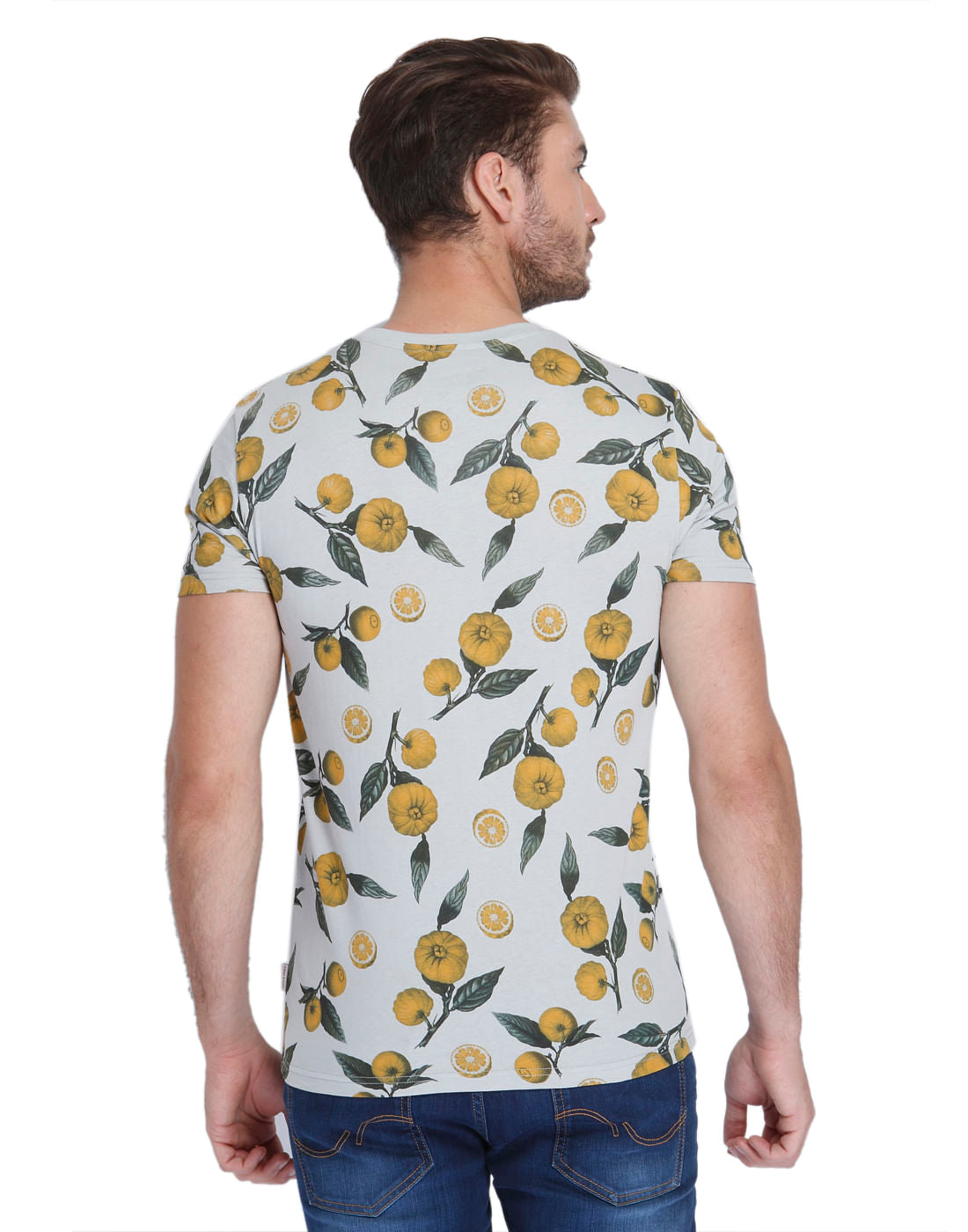 Grey Lemon Print Crew Neck T-Shirt